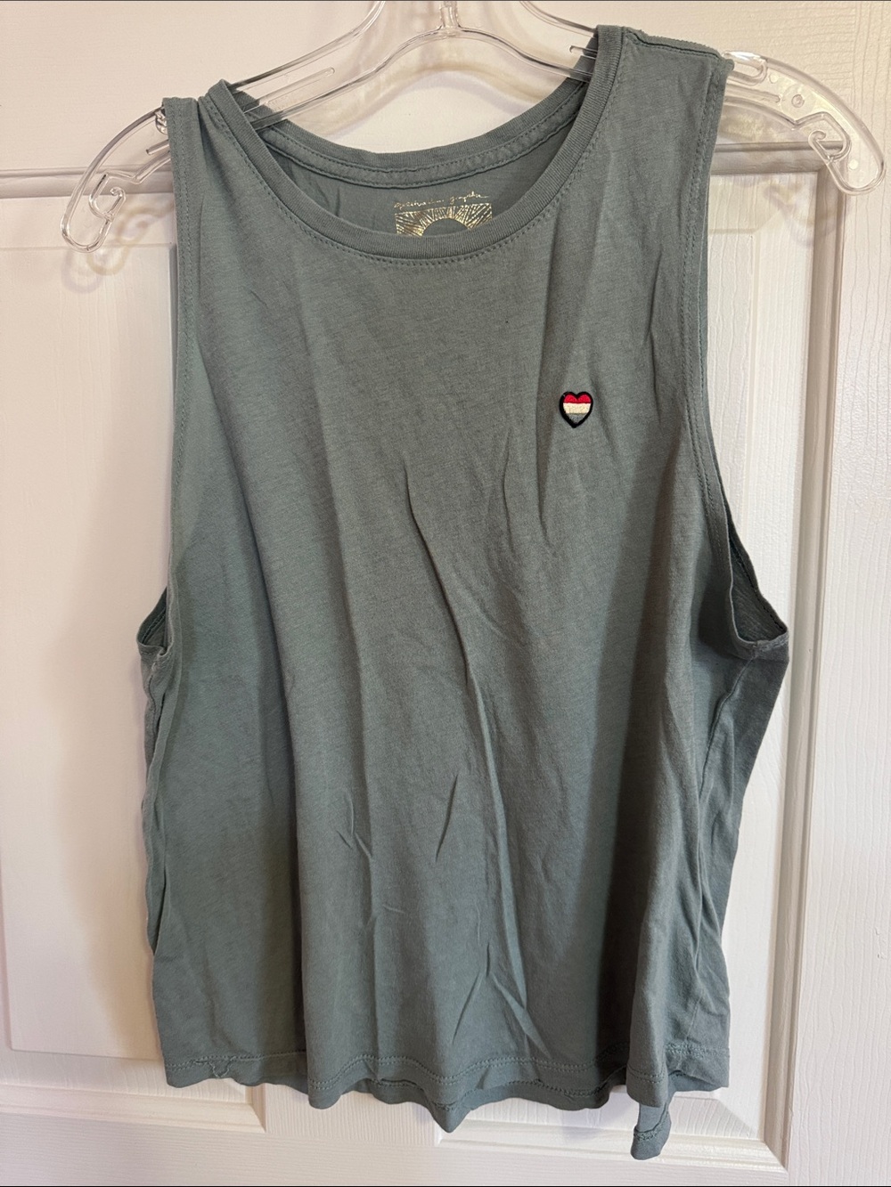 Spiritual Gangster Sage Green Sleeveless Tank with Tiny Heart Patch